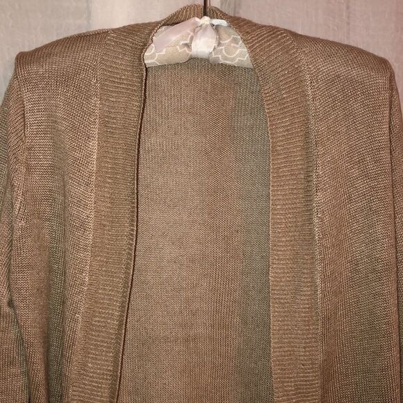 Talbots SP Linen Light Brown Knit Open Front Cardigan Sweater - Picture 3 of 12